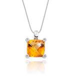9mm x 9mm Cushion Citrine with 0.03ct Diamond pendant in 18K white gold