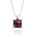 9mm x 9mm Cushion Garnet with 0.03ct Diamond pendant in 9K white gold