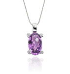 7mm x 12mm Amethyst with 0.03ct Diamond pendant in 9K white gold