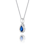 4mm x 6mm Blue Sapphire and 0.05ct Diamond pendant in 18K white gold 