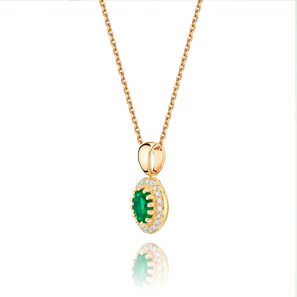 3mm x 5mm Emerald and 0.05ct Diamond pendant in 18K yellow gold