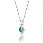 3mm x 5mm Emerald and 0.05ct Diamond pendant in 18K white gold