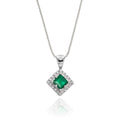 3mm x 3mm Emerald and 0.06ct Diamond pendant in 9K white gold 