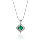 3mm x 3mm Emerald and 0.06ct Diamond pendant in 9K white gold 