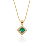 3mm x 3mm Emerald and 0.06ct Diamond pendant in 18K yellow gold