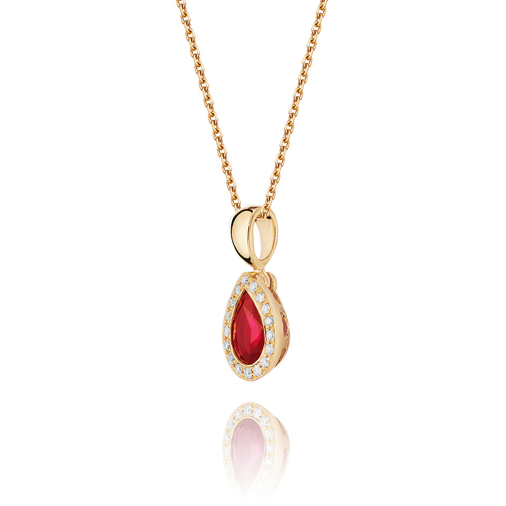 0.45ct Ruby Pendant Necklace 0.05ct Diamond 9K Yellow Gold