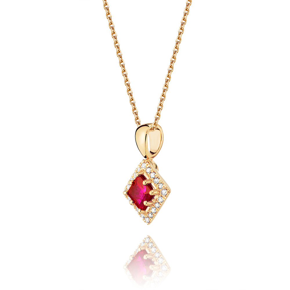 0.40ct Ruby Pendant Necklace 0.06ct Diamond 9K Yellow Gold