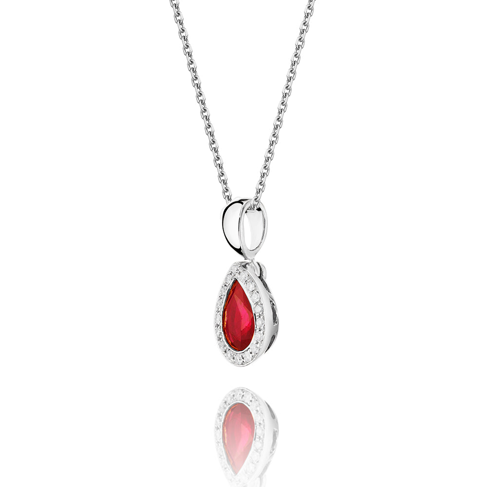 0.45ct Ruby Pendant Necklace 0.05ct Diamond 9K White Gold