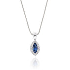0.35ct Blue Sapphire Pendant Necklace 0.05ct Diamond 9K White Gold