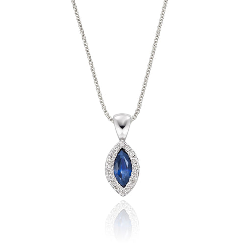 0.35ct Blue Sapphire Pendant Necklace 0.05ct Diamond 9K White Gold