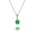 Emerald Pendant Necklace with 0.12ct Diamonds 9K White Gold