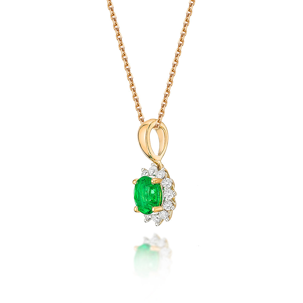 Emerald Pendant Necklace with 0.12ct Diamonds 9K Yellow Gold