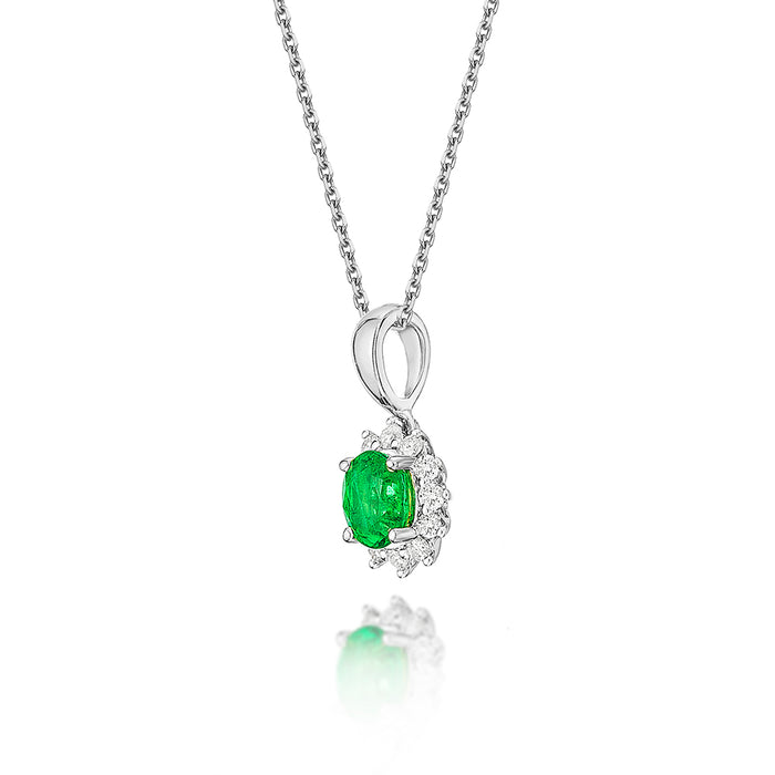 Emerald Pendant Necklace with 0.12ct Diamonds 9K White Gold