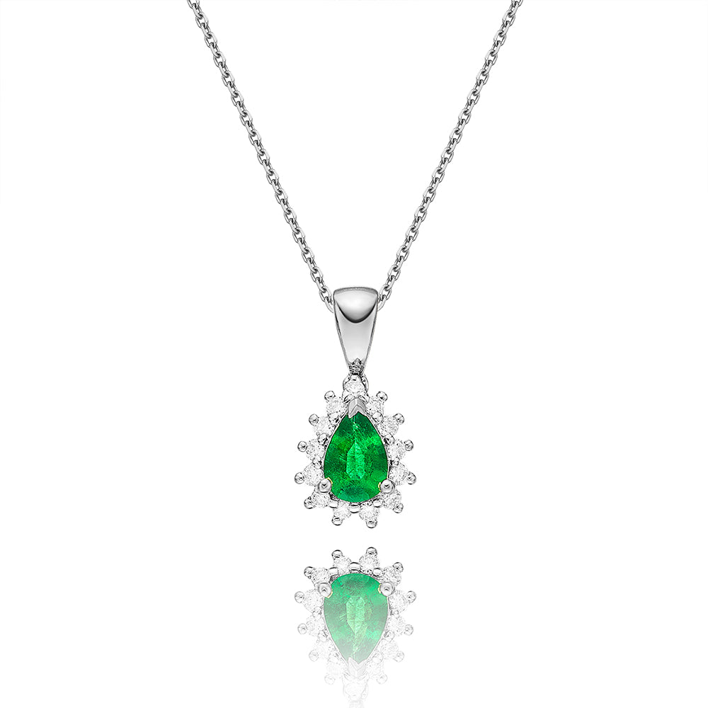 Emerald Pendant Necklace with 0.13ct Diamonds 9K White Gold 