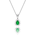 Emerald Pendant Necklace with 0.13ct Diamonds 9K White Gold 