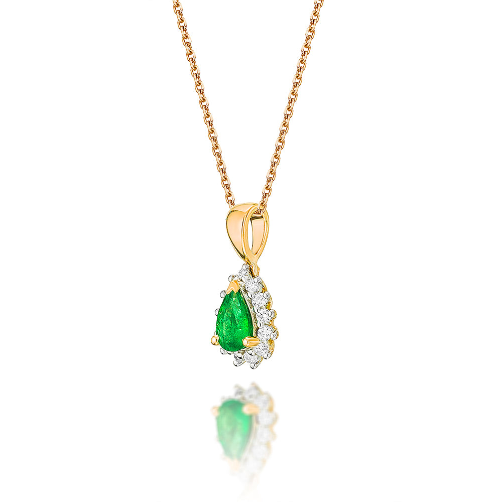 Emerald Pendant Necklace with 0.13ct Diamonds 9K Yellow Gold