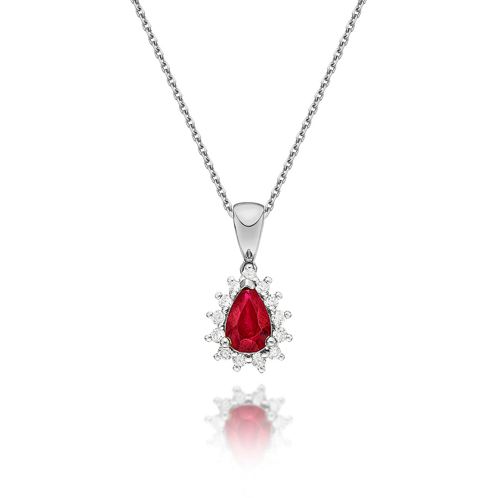 Ruby Pendant Necklace with 0.13ct Diamonds 9K White Gold