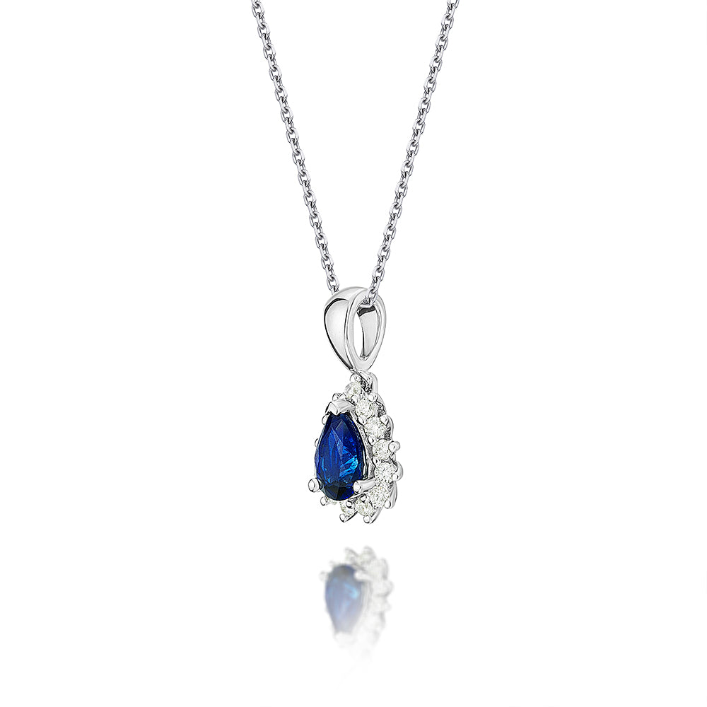 Sapphire Pendant Necklace with 0.13ct Diamonds 9K White Gold