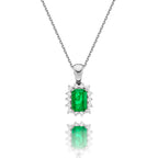 Emerald Pendant Necklace with 0.14ct Diamonds 9K White Gold
