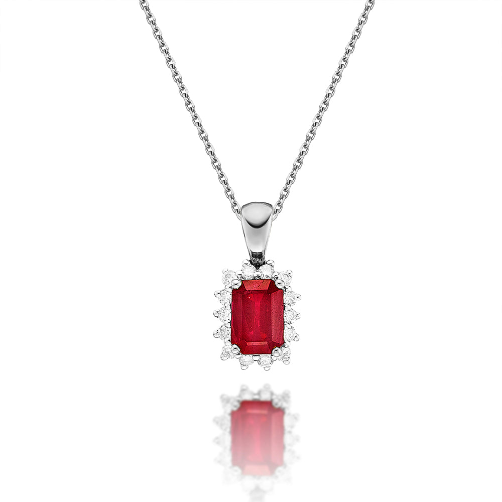 Ruby Pendant Necklace with 0.14ct Diamonds 9K White Gold