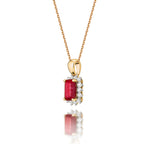 Ruby Pendant Necklace with 0.14ct Diamonds 9K Yellow Gold