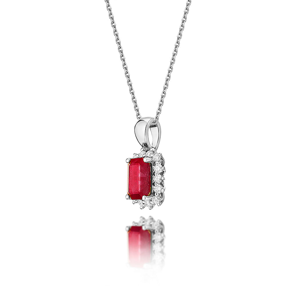 Ruby Pendant Necklace with 0.14ct Diamonds 9K White Gold