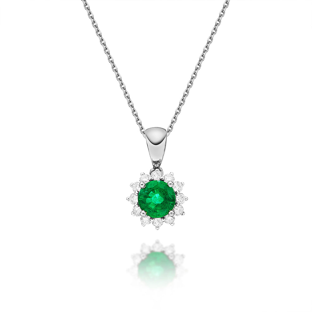 Emerald Pendant Necklace with 0.17ct Diamonds 9K White Gold