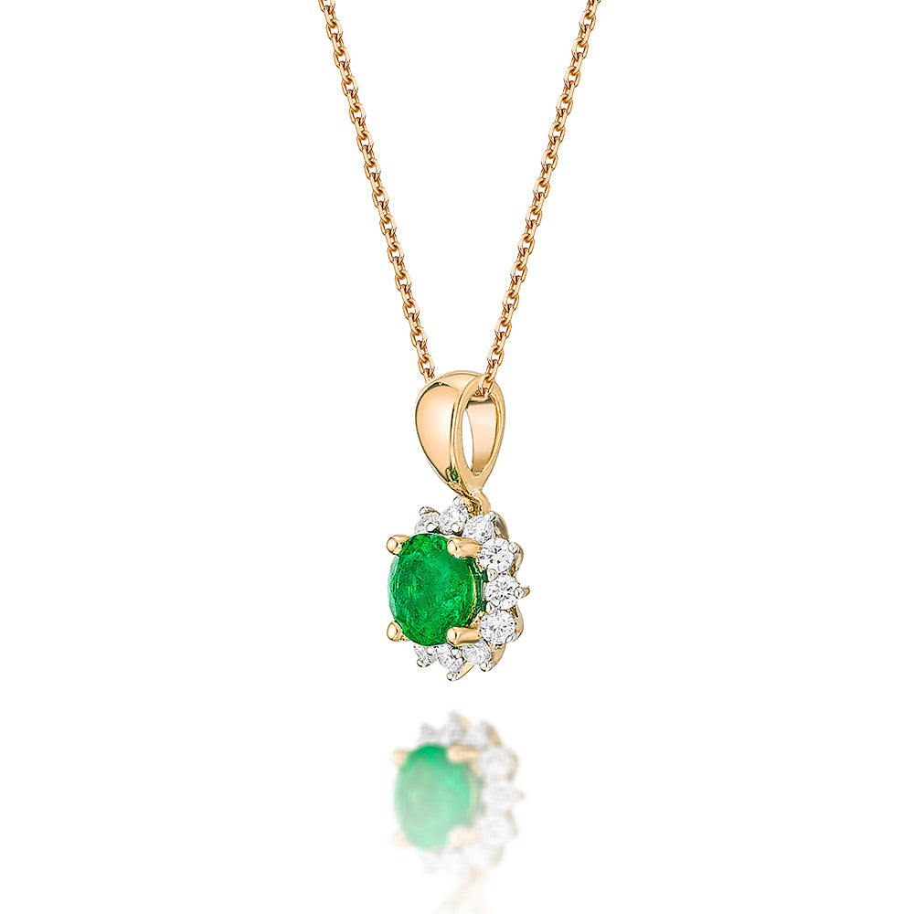 Emerald Pendant Necklace with 0.17ct Diamonds 9K Yellow Gold