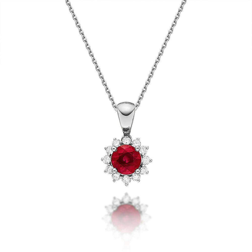 Ruby Pendant Necklace with 0.17ct Diamonds 9K White Gold