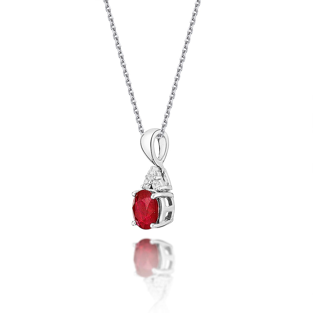 Ruby Pendant Necklace with 0.06ct Diamonds 9K White Gold
