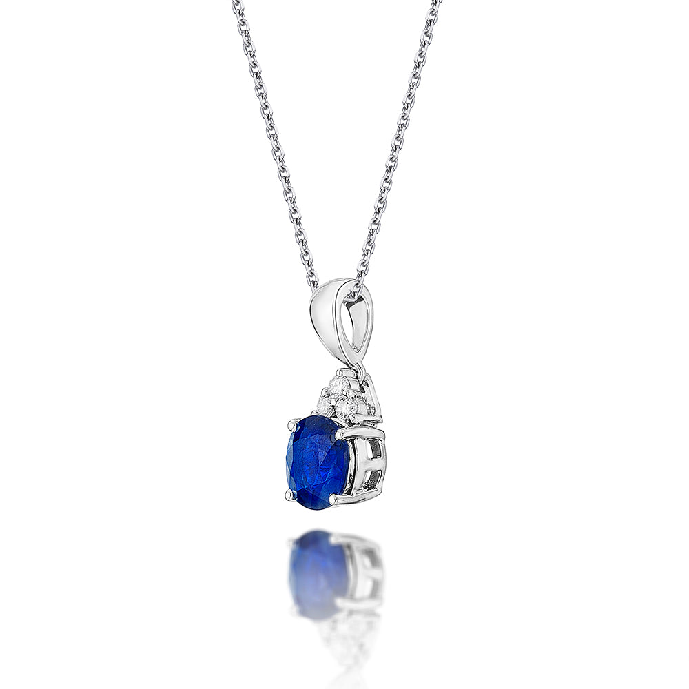 Sapphire Pendant Necklace with 0.06ct Diamonds 9K White Gold