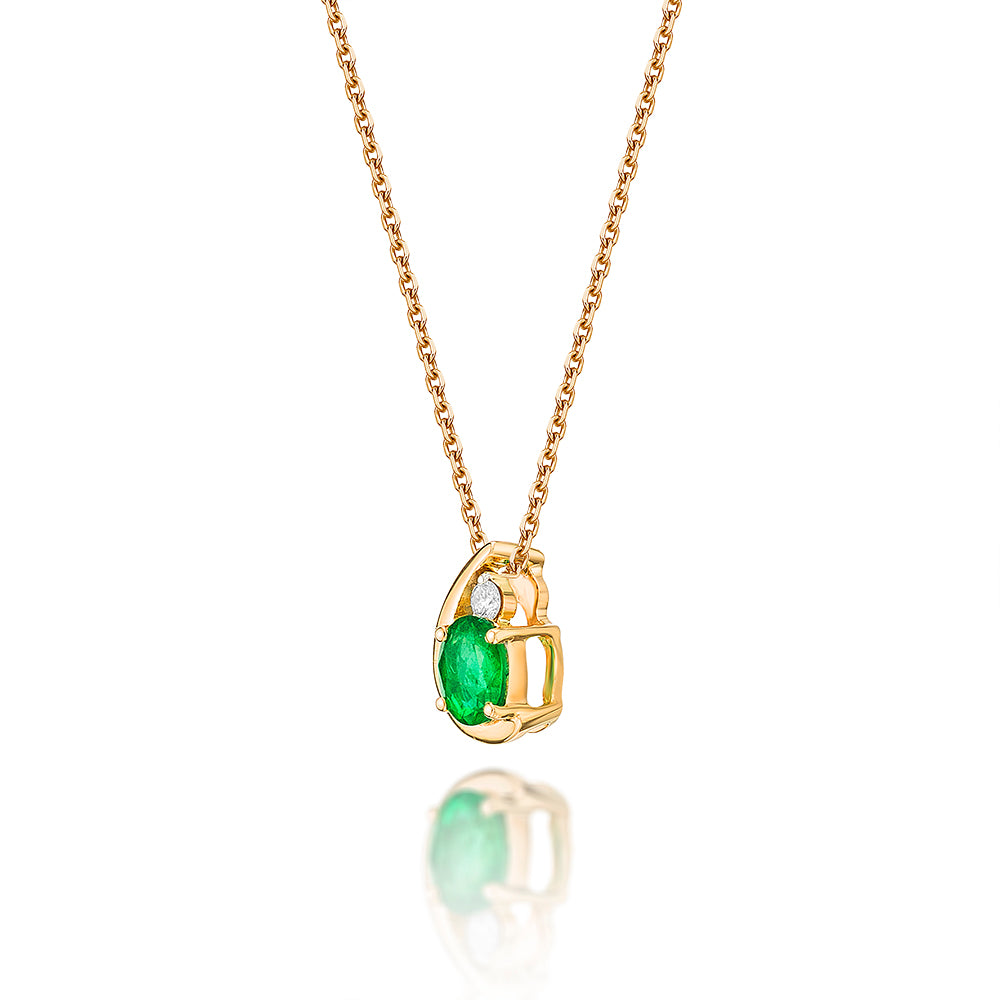 Emerald Pendant Necklace with 0.03ct Diamonds 9K Yellow Gold