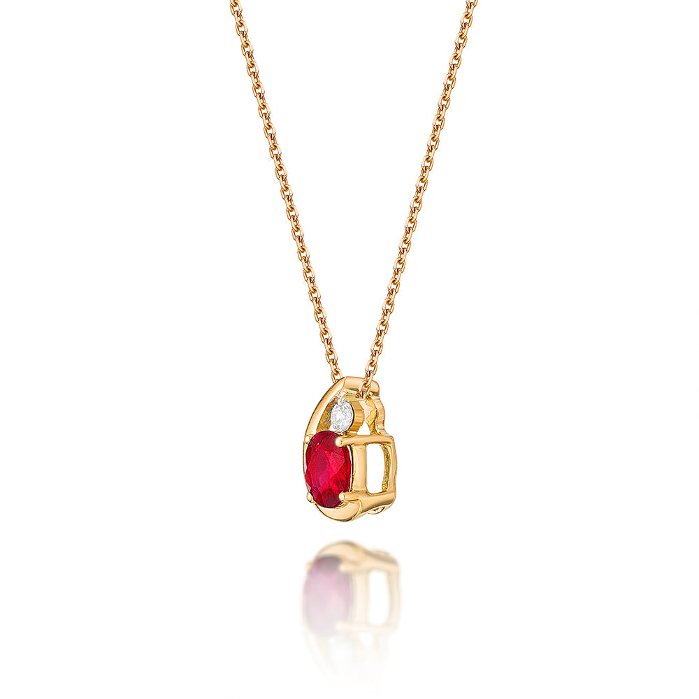 Ruby Pendant Necklace with 0.03ct Diamonds 9K Yellow Gold