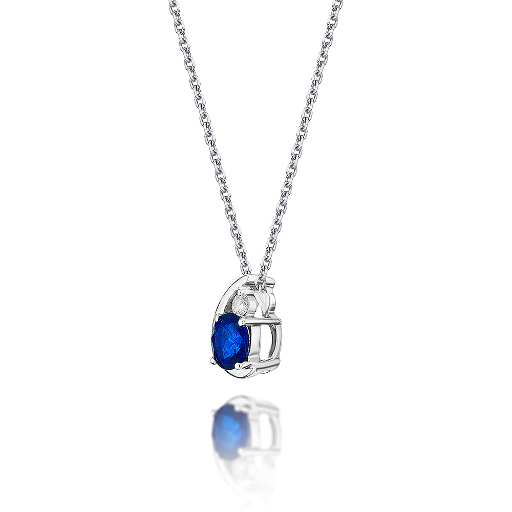 Sapphire Pendant Necklace with 0.03ct Diamonds 9K White Gold