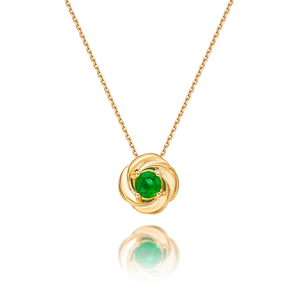 Emerald Pendant Necklace 4mm Round Emerald 9K Yellow Gold