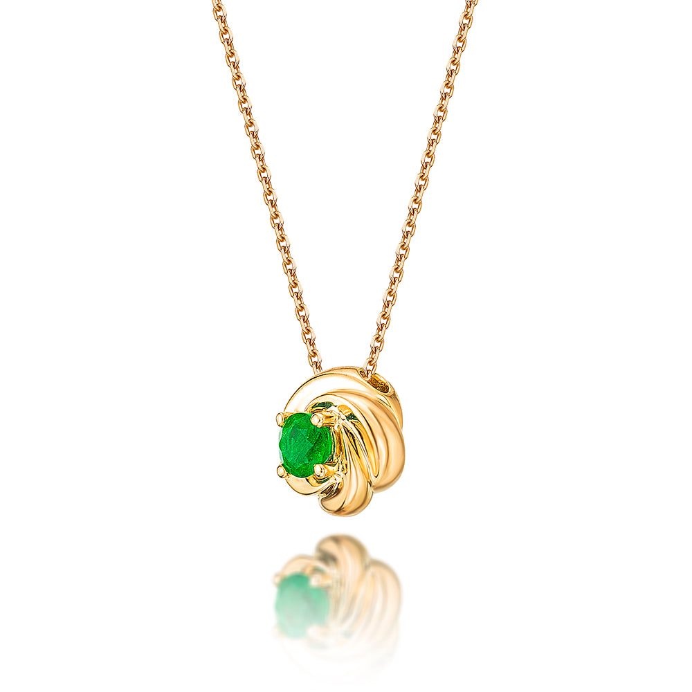 Emerald Pendant Necklace 4mm Round Emerald 9K Yellow Gold