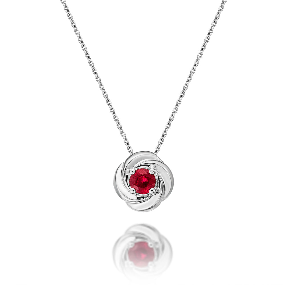 Ruby Pendant Necklace 4mm Round Ruby 9K White Gold