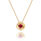 Ruby Pendant Necklace 4mm Round Ruby 9K Yellow Gold