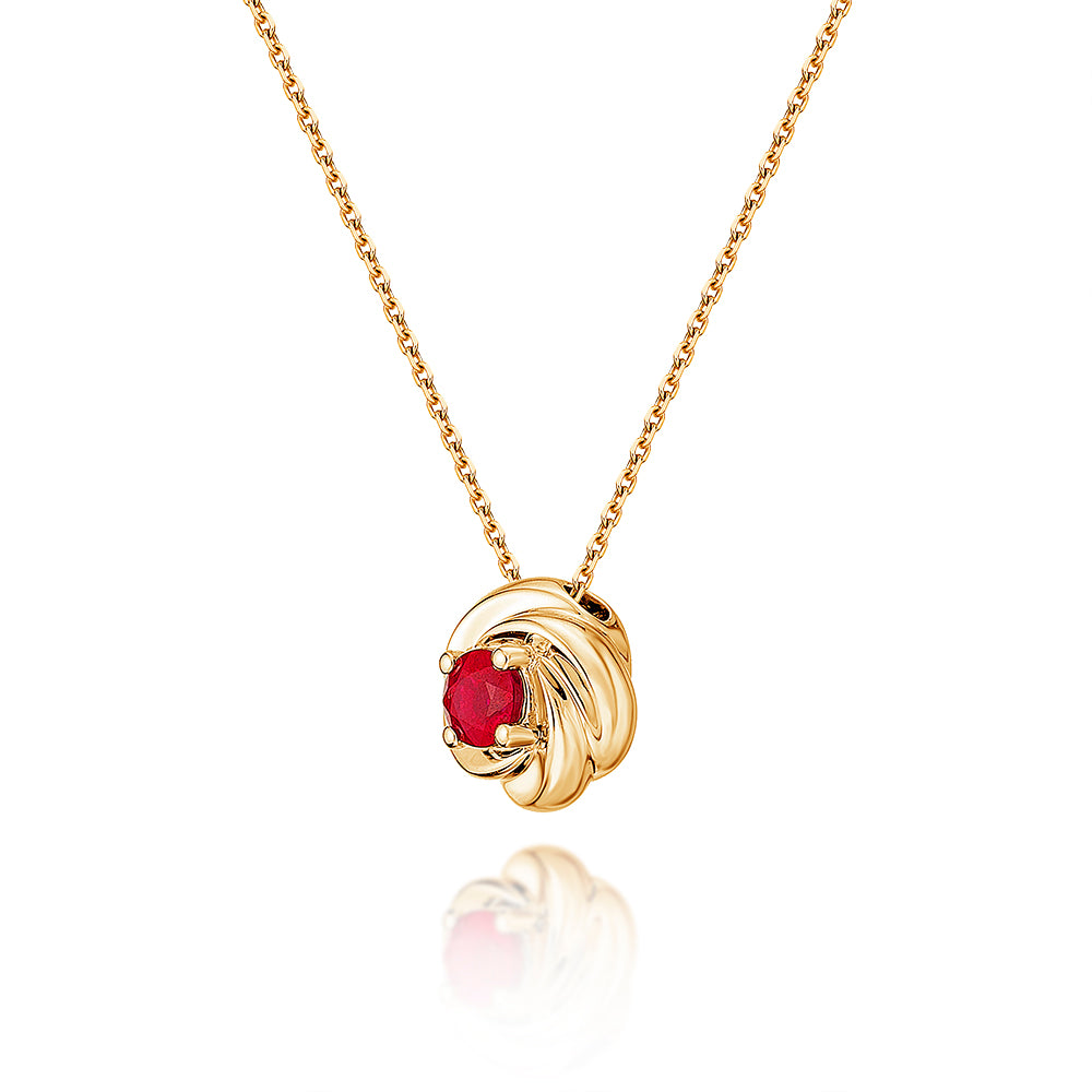 Ruby Pendant Necklace 4mm Round Ruby 9K Yellow Gold