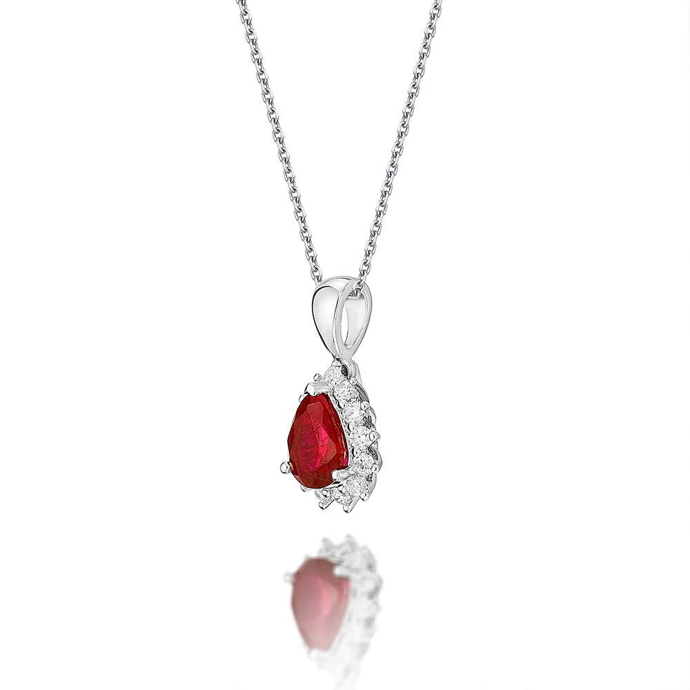 Ruby Pendant Necklace with 0.20ct Diamonds 18K White Gold