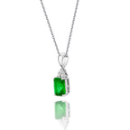 Emerald Pendant Necklace with 0.06ct Diamonds 18K White Gold