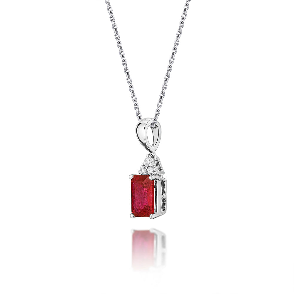 Ruby Pendant Necklace with 0.06ct Diamonds 18K White Gold