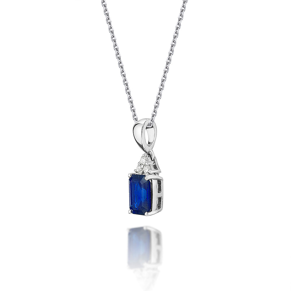 Sapphire Pendant Necklace with 0.06ct Diamonds 18K White Gold