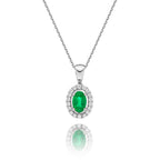 Emerald Pendant Necklace with 0.14ct Diamonds 18K White Gold