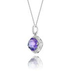 8mm x 8mm Amethyst with 0.14ct Diamond pendant in 9K white gold