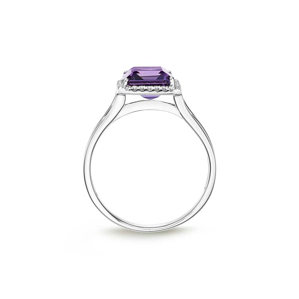 Octagonal 2.70ct Amethyst & Diamond Ring in 18K White Gold