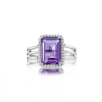 Octagonal 2.70ct Amethyst & Diamond Ring in 18K White Gold