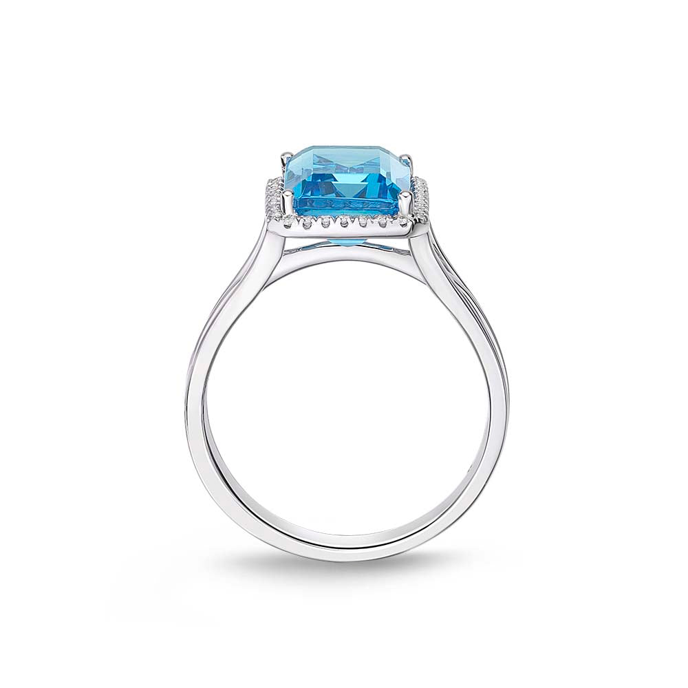 Octagonal 3.70ct Blue Topaz & Diamond Ring in 18K White Gold