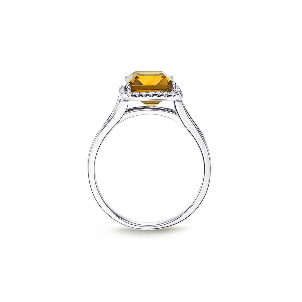 Octagonal 2.90ct Citrine & Diamond Ring in 18K White Gold