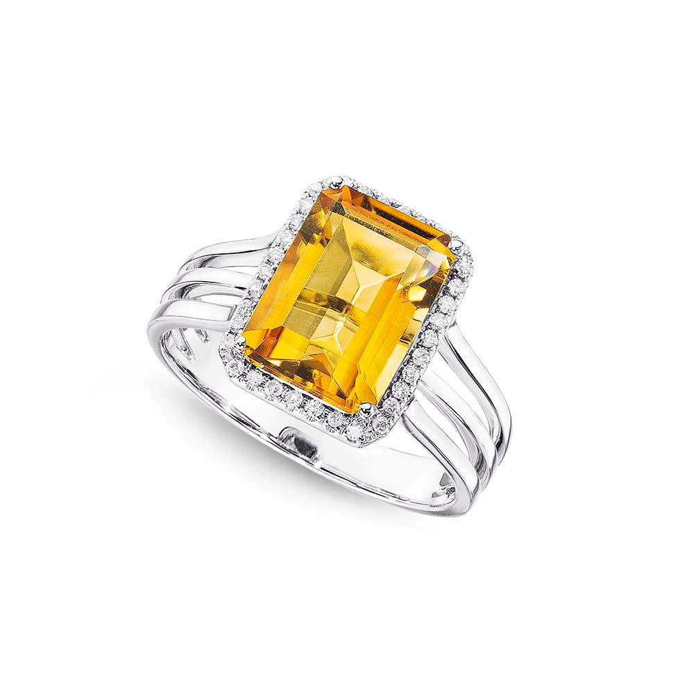 Octagonal 2.90ct Citrine & Diamond Ring in 18K White Gold